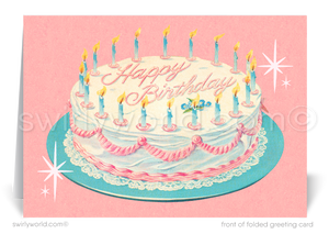 1950's retro vintage mid-century modern happy birthday cards. Mid-Century Vintage Cake 1950's Retro Happy Birthday Cards