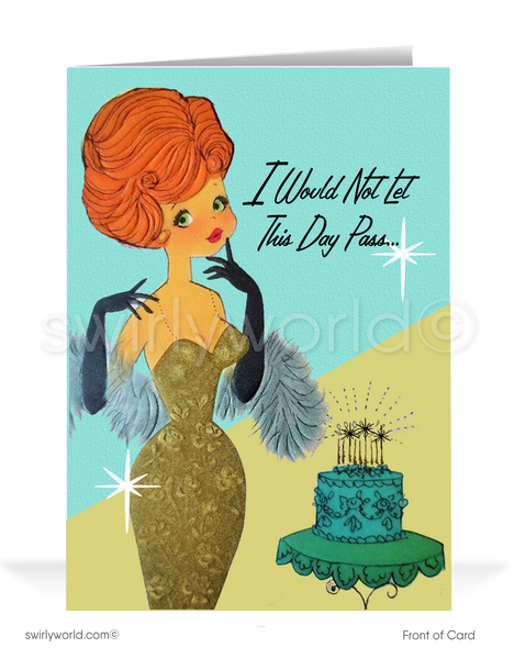 1960 #39 s Retro Modern Happy Birthday Cards for Women swirly world design