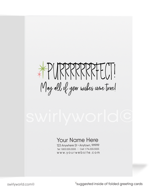 1960's Atomic Mod Kitty Happy Birthday Cards