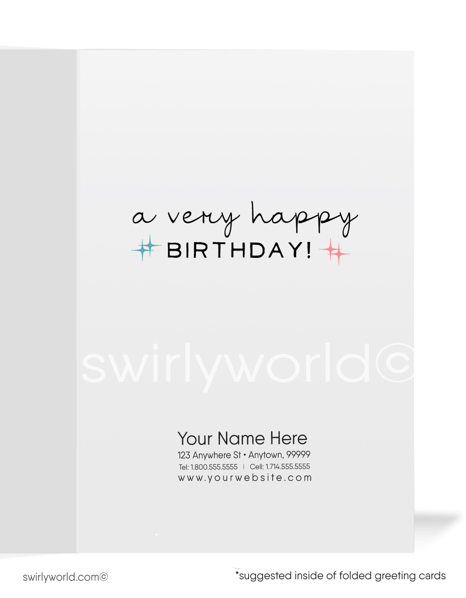 1960's mid-century modern vintage mod happy birthday cards.