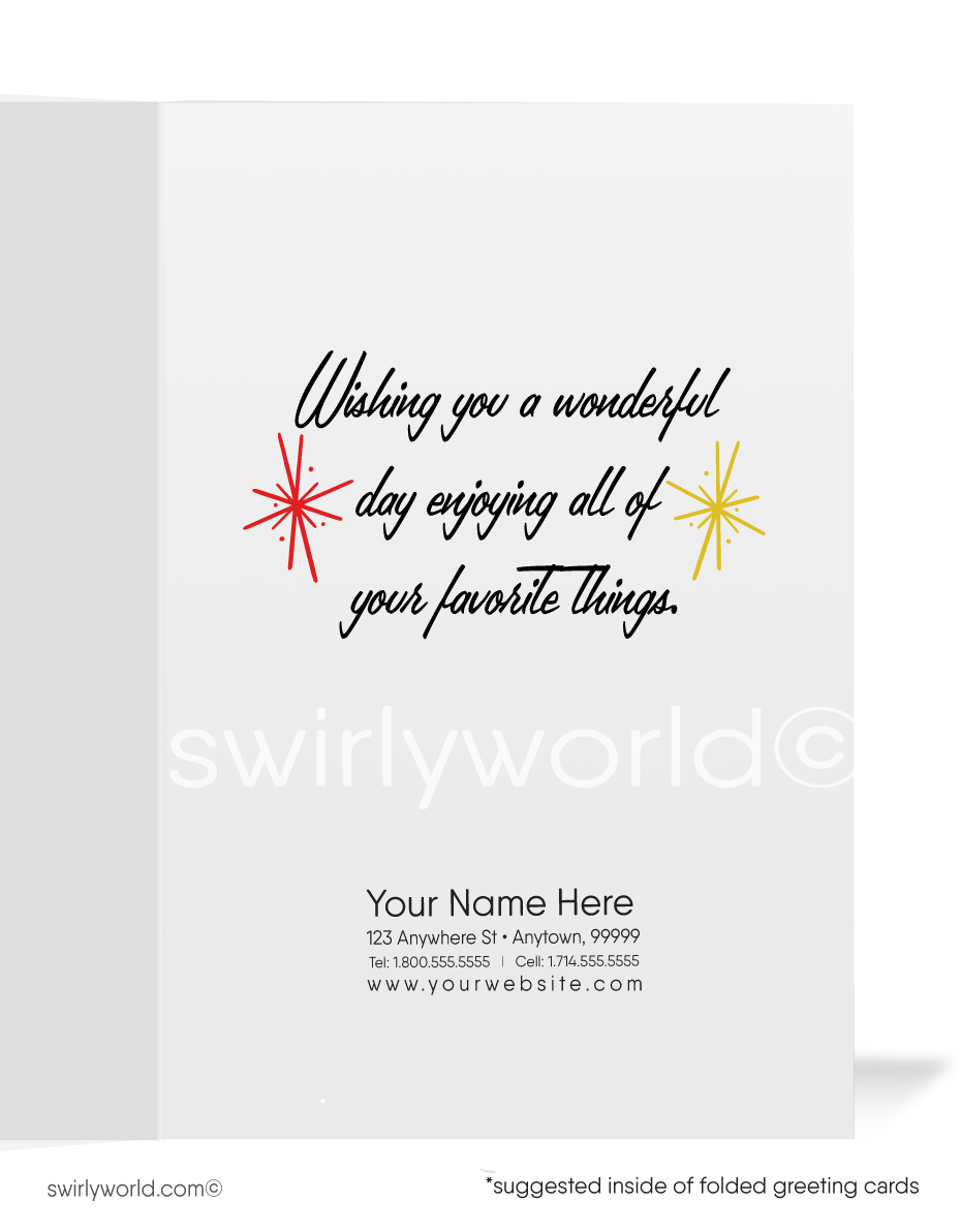 1950's mid-century modern vintage retro women's birthday cards.