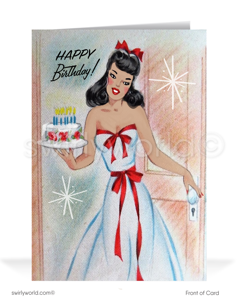 1950's mid-century modern vintage retro women's birthday cards.