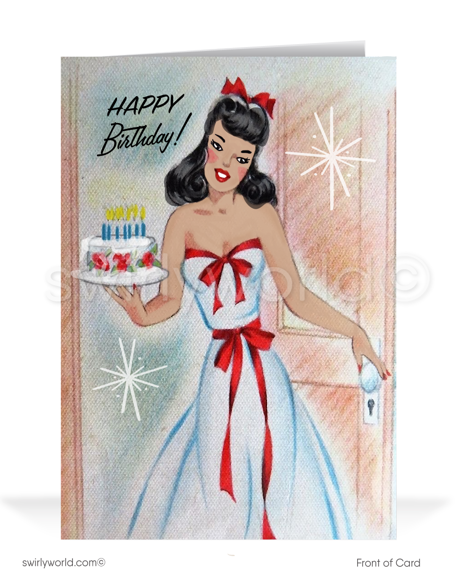 1950's mid-century modern vintage retro women's birthday cards.