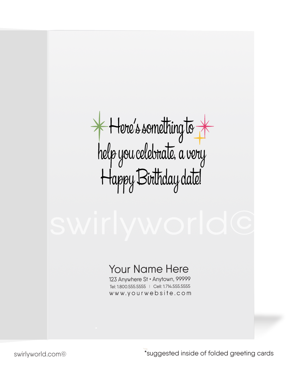 1950's style vintage retro mid-century happy birthday cards.