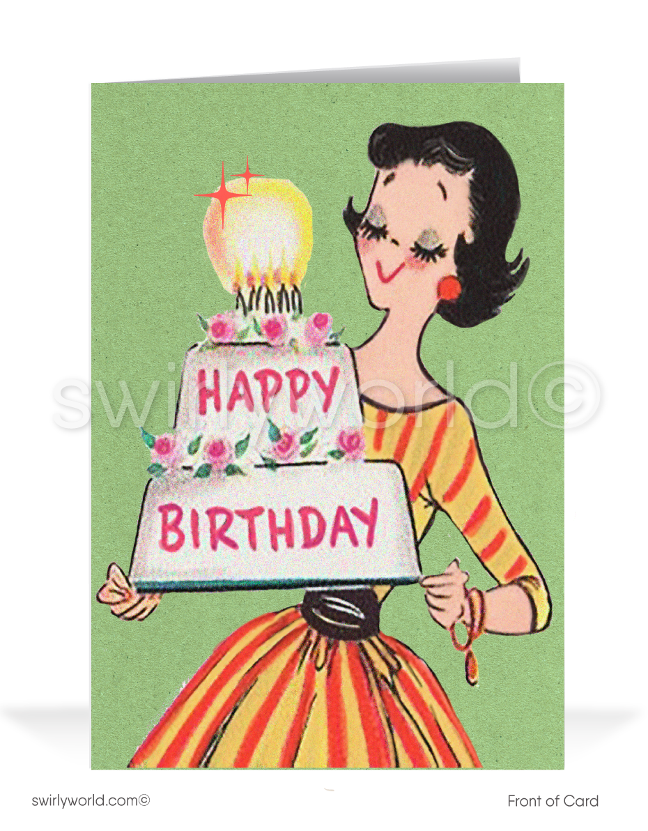 1950's style vintage retro mid-century happy birthday cards.