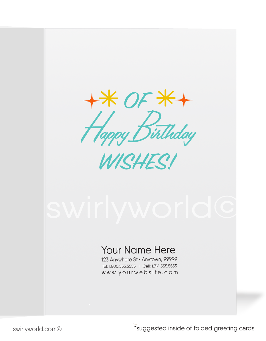 Elephant Retro Modern 1950's Happy Birthday Cards