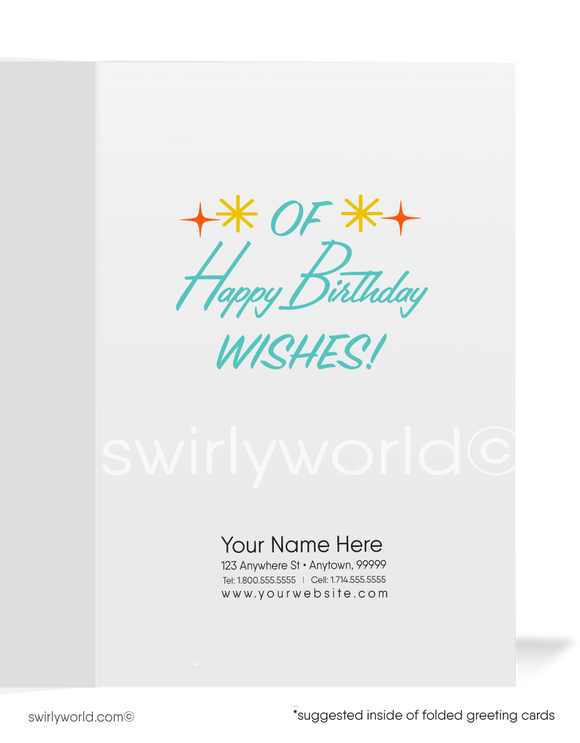 Elephant Retro Modern 1950's Happy Birthday Cards