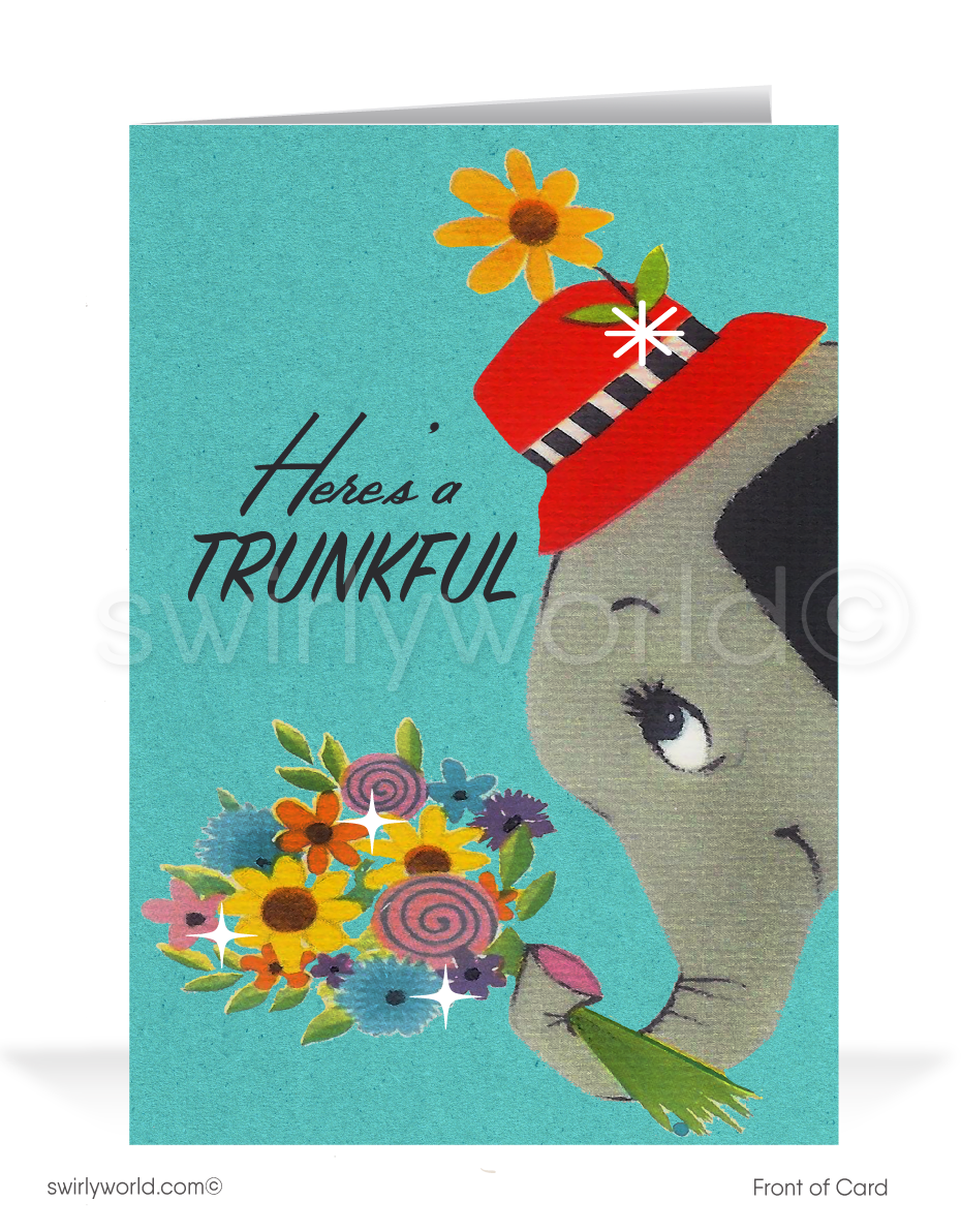 Elephant Retro Modern 1950's Happy Birthday Cards