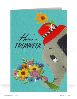Elephant Retro Modern 1950's Happy Birthday Cards