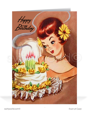 Are you looking for mid-century vintage 1950's style Happy Birthday cards? 1950's style vintage retro mid-century happy birthday cards. This vintage Happy Birthday card is perfect if you love retro design. Mid-century modern birthday cards. Swirly World wholesale printed vintage Happy Birthday cards. Vintage Birthday
