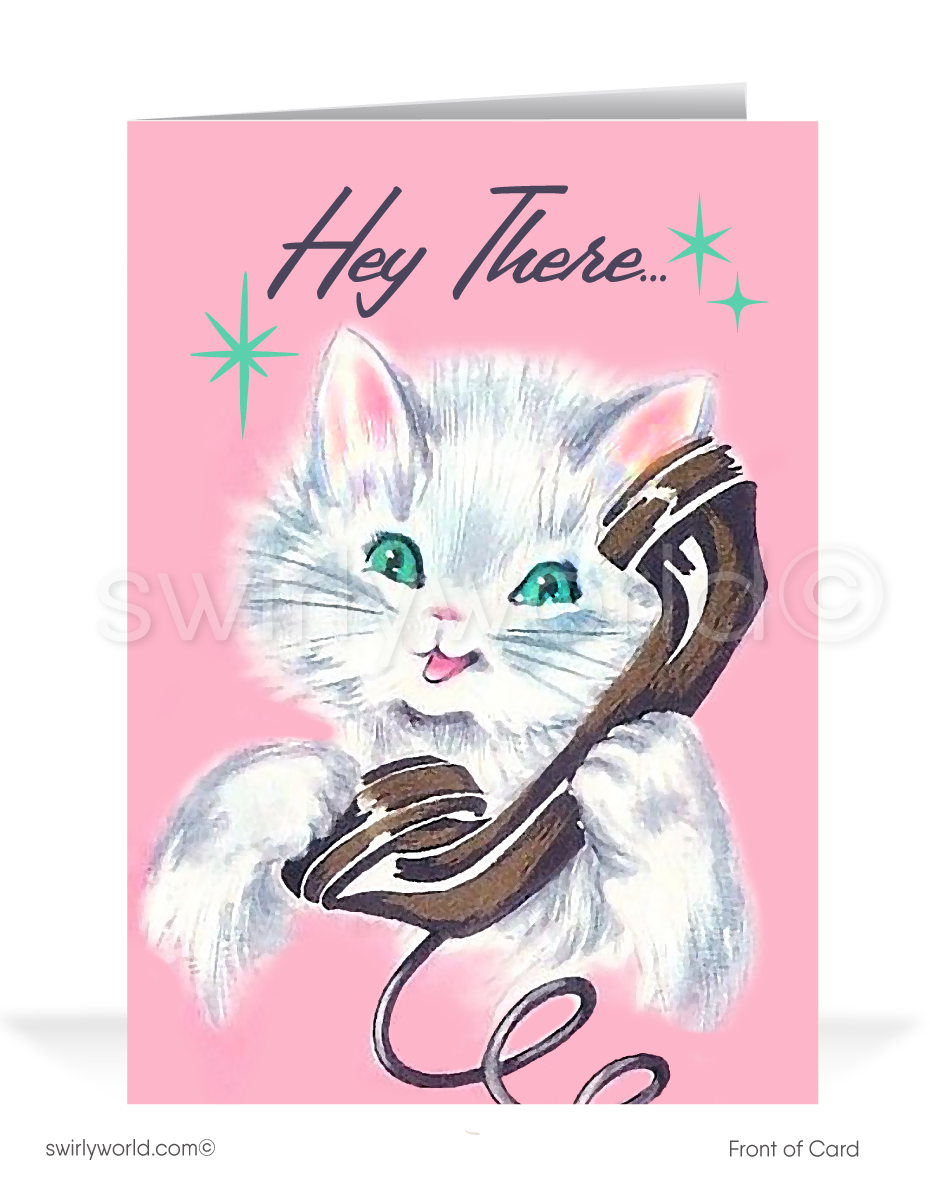 Vintage pink mid-century modern retro happy birthday greeting cards.