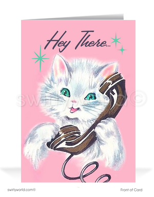 Vintage pink mid-century modern retro happy birthday greeting cards.