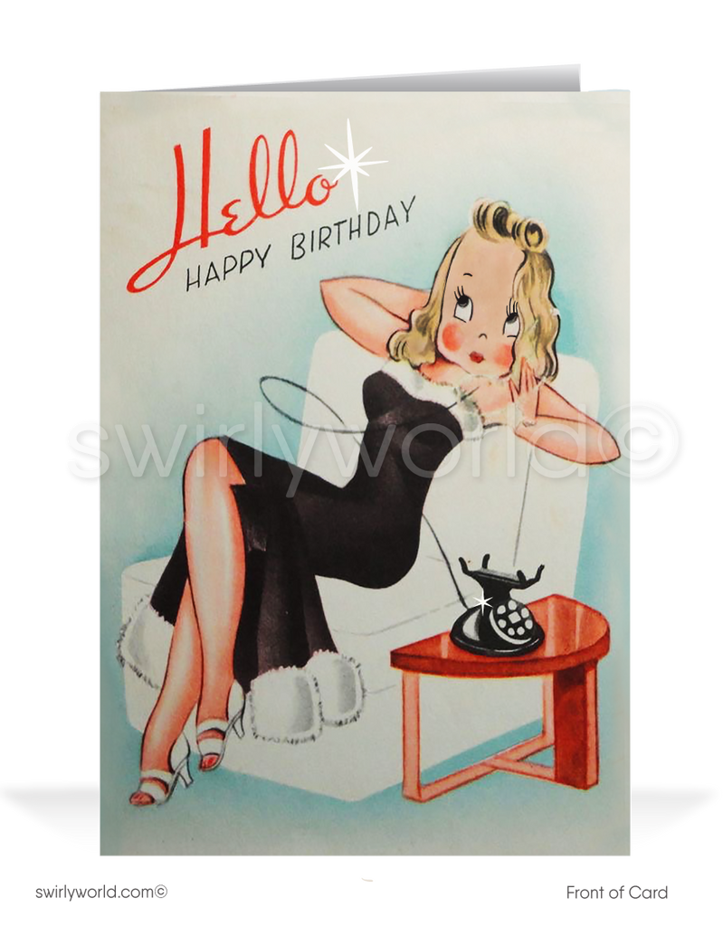 Sexy Woman Retro Vintage Mid-Century 1950s Happy Birthday Cards