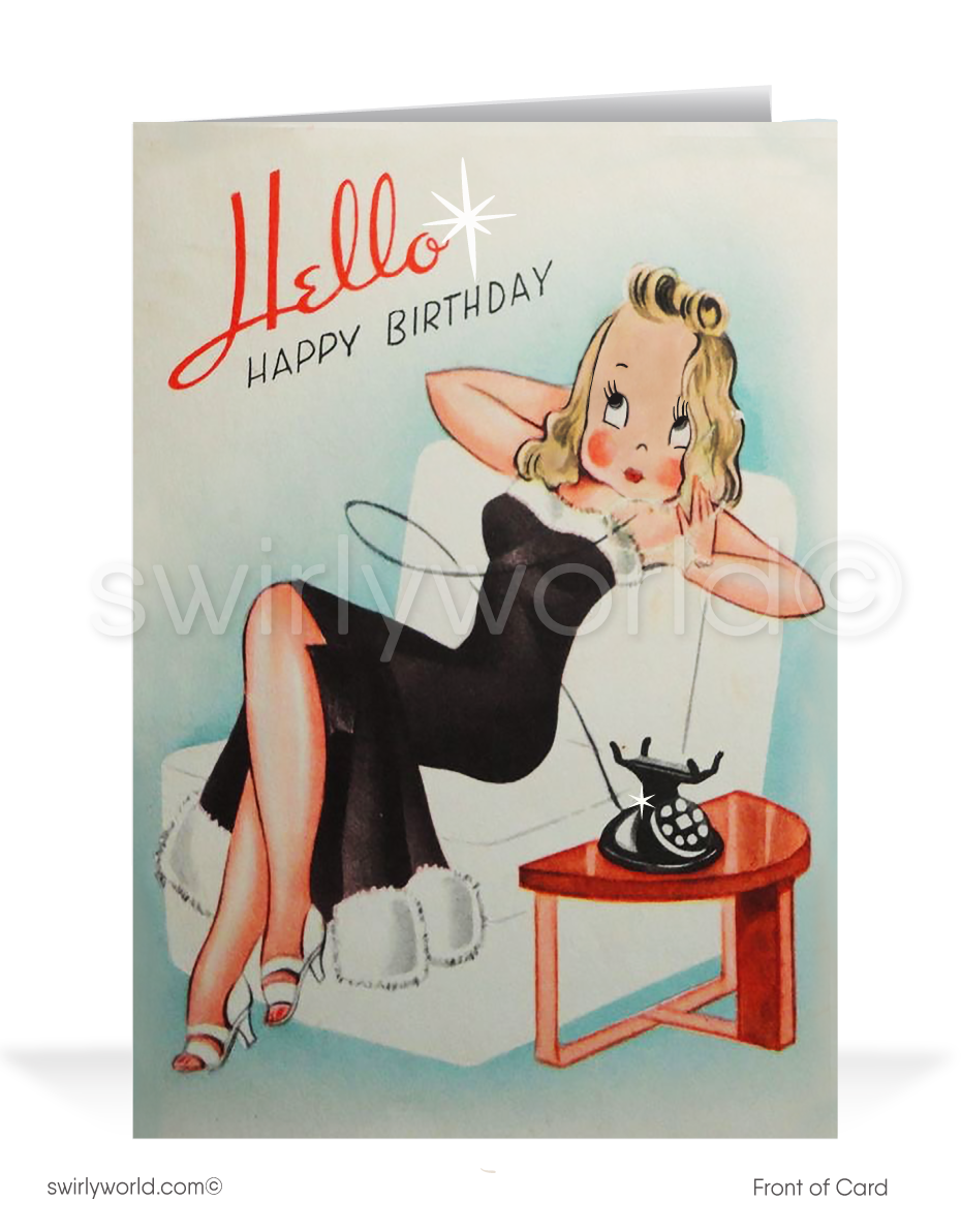 Sexy Woman Retro Vintage Mid-Century 1950s Happy Birthday Cards