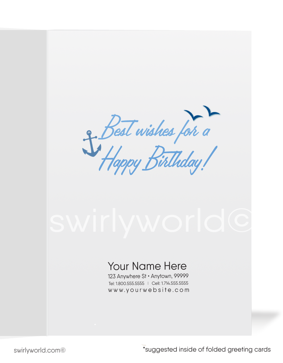 Vintage Sailor 1950's mid-century mod retro happy birthday cards. Anchors Away!