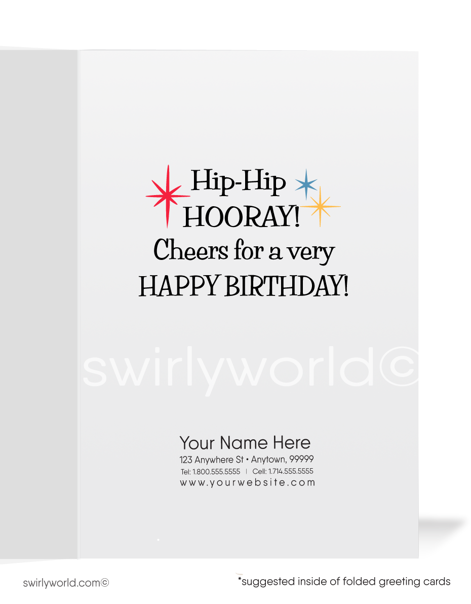 Retro Modern 1950's Cheerleader Happy Birthday Cards for Women