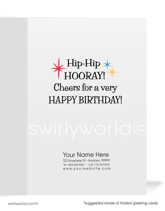 Retro Modern 1950's Cheerleader Happy Birthday Cards for Women