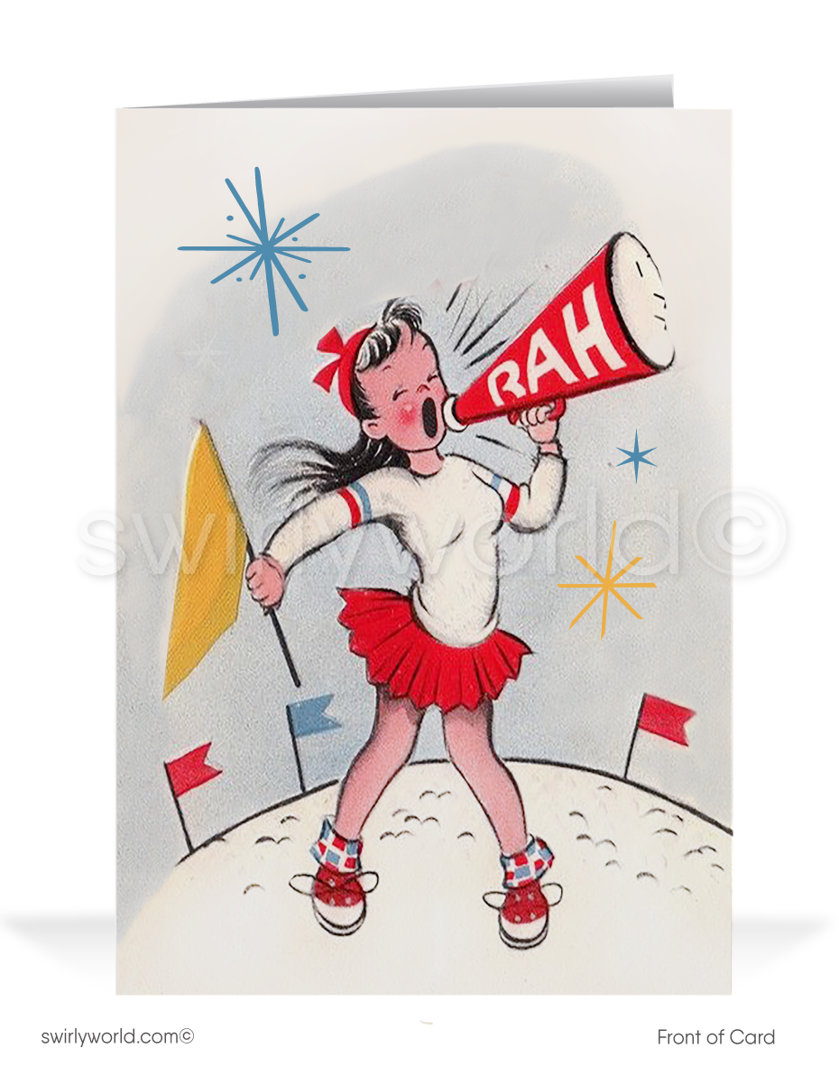Retro Modern 1950's Cheerleader Happy Birthday Cards for Women