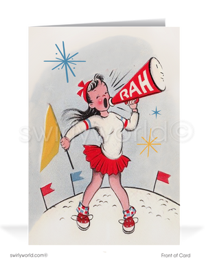 Retro Modern 1950's Cheerleader Happy Birthday Cards for Women