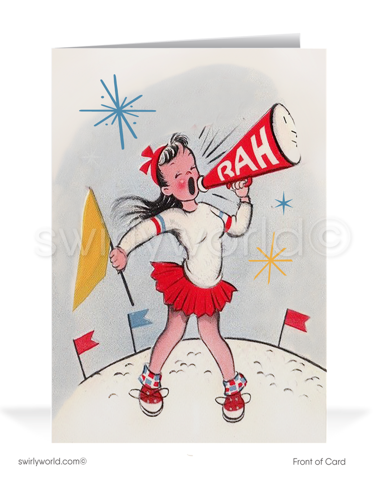 Retro Modern 1950's Cheerleader Happy Birthday Cards for Women