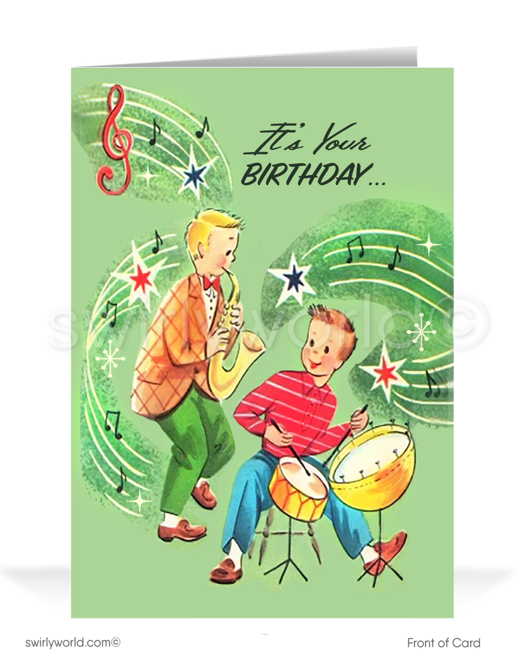 Retro 1950's Vintage Music Band Happy Birthday Cards