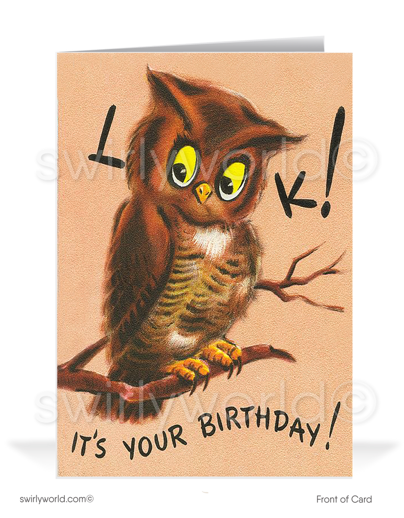 1950's Cute Owl Retro Mid-Century Style Vintage Happy Birthday Cards