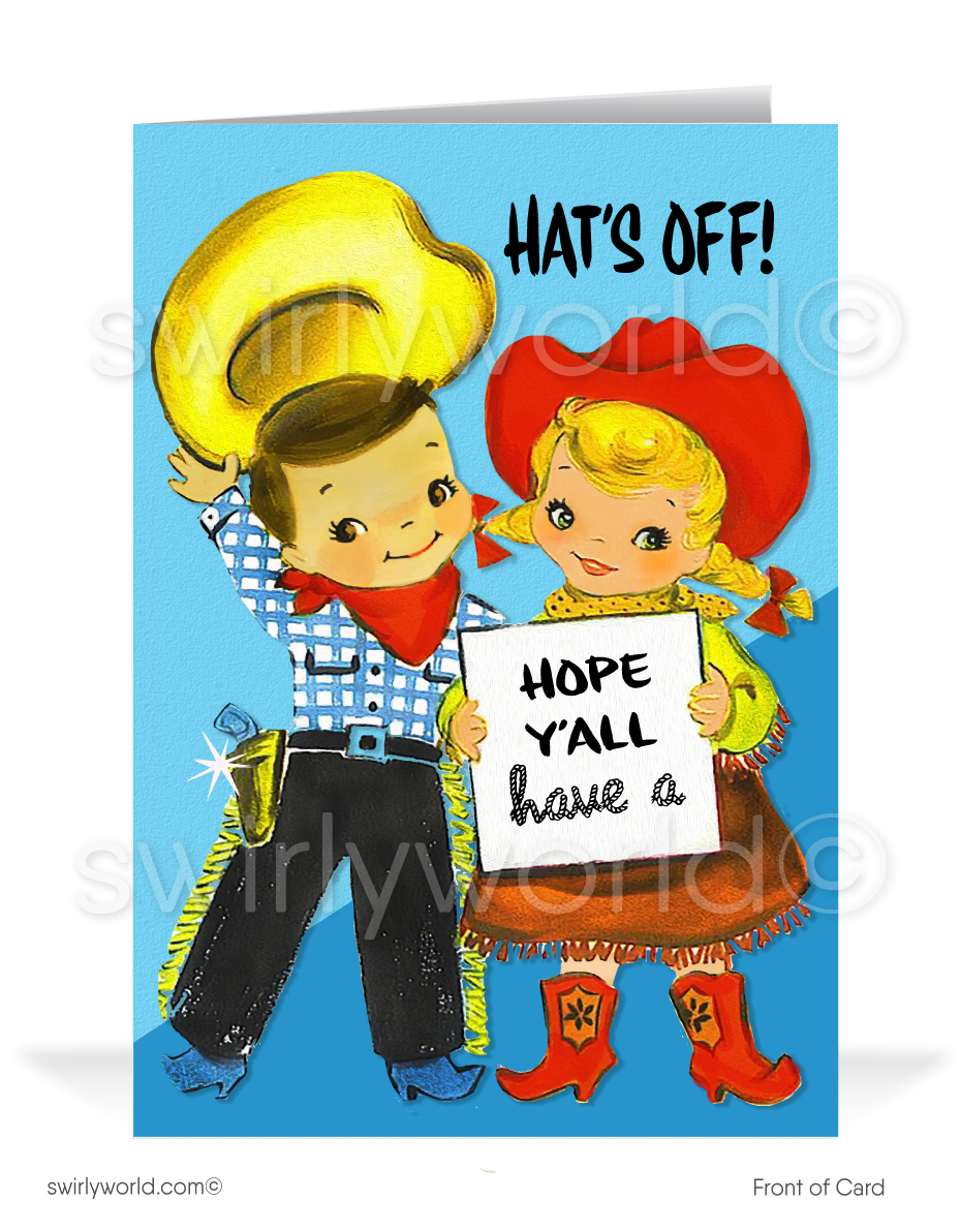1950's Cute Retro Country Western Cowboy Style Vintage Happy Birthday Cards