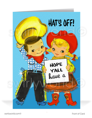 1950's Cute Retro Country Western Cowboy Style Vintage Happy Birthday Cards