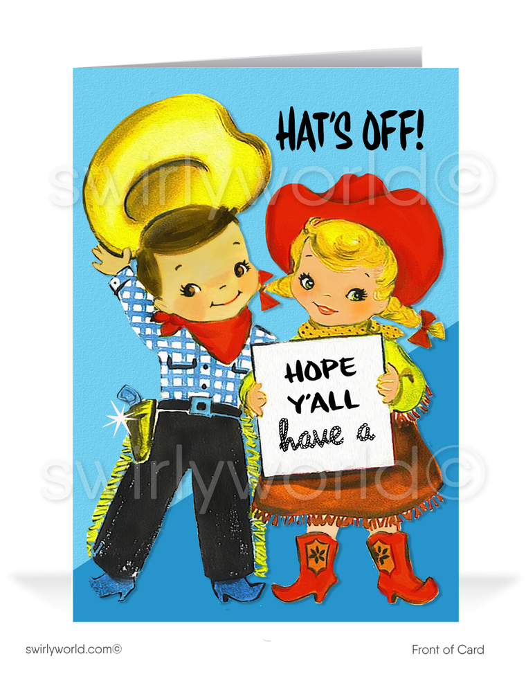 1950's Cute Retro Country Western Cowboy Style Vintage Happy Birthday Cards