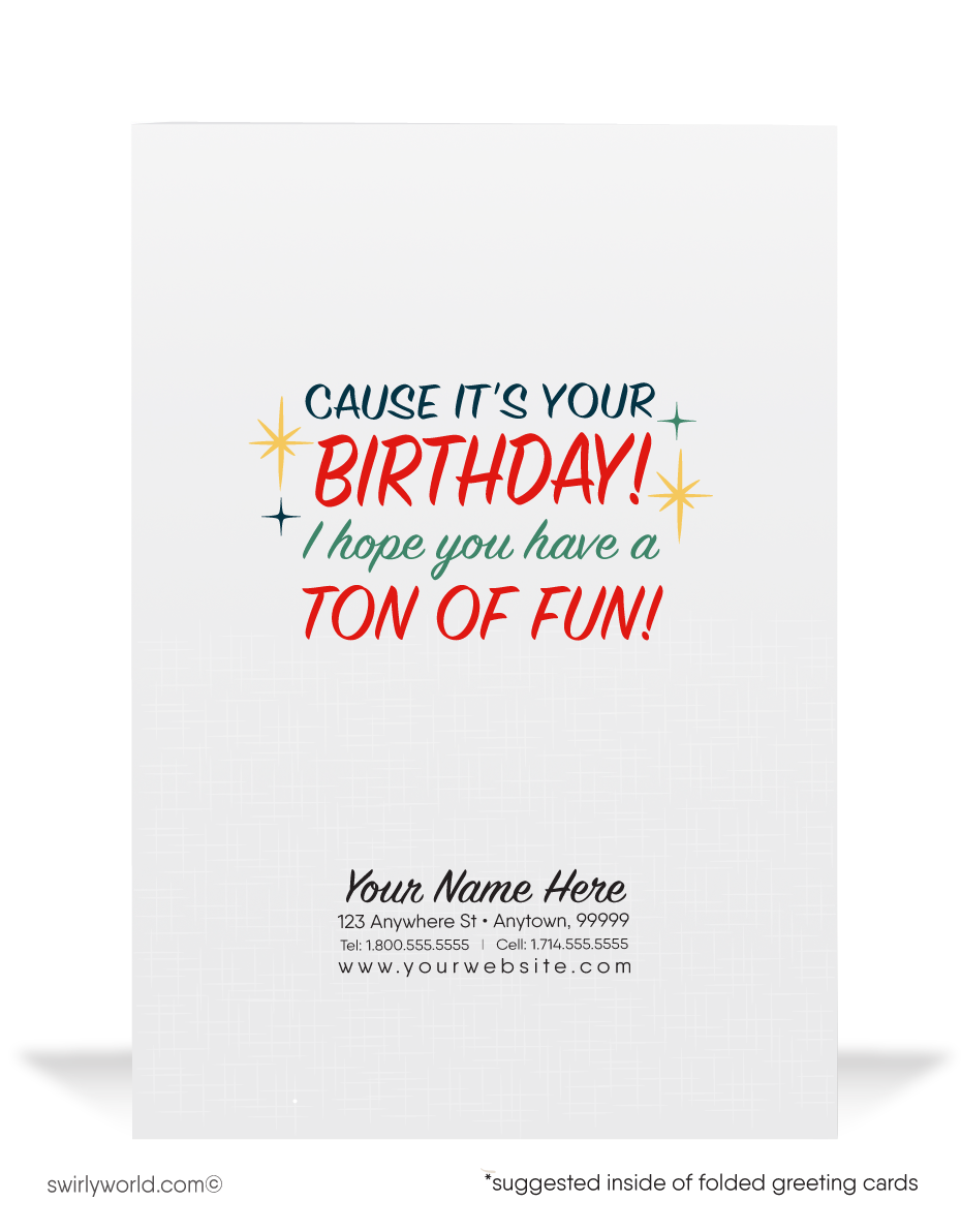 1940's Cute Flying Elephant Retro Style Vintage Happy Birthday Cards