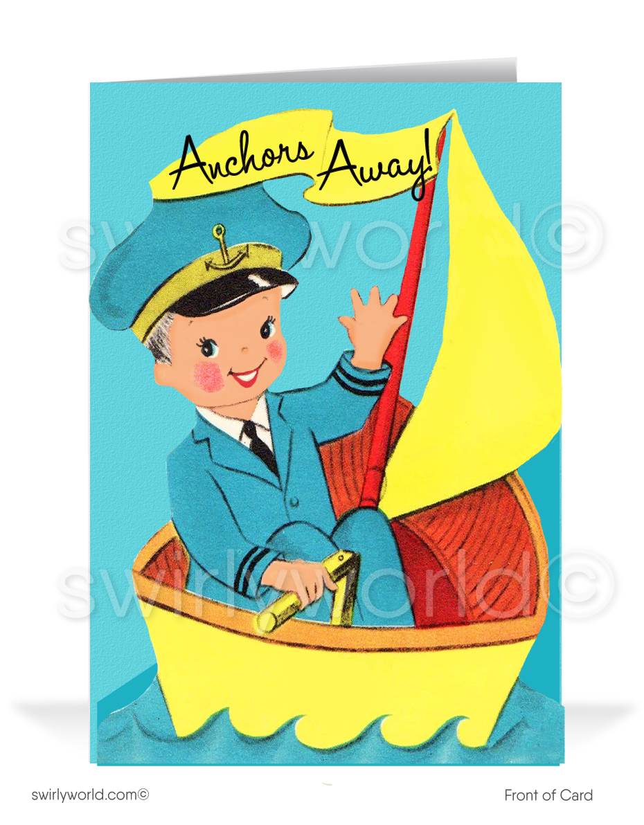 1950's Cute Retro Captain Sailboat Style Vintage Happy Birthday Cards