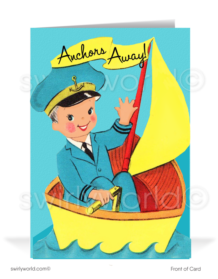 1950's Cute Retro Captain Sailboat Style Vintage Happy Birthday Cards