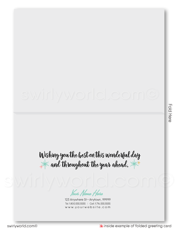 Retro Modern Cake Corporate Business Happy Birthday Cards for Customers