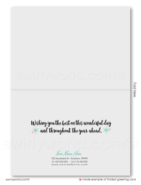 Retro Modern Cute Birthday Cake Corporate Business Happy Birthday Cards for Customers.