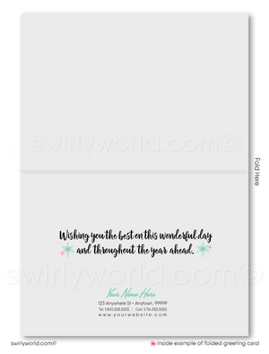 Retro Modern Cake Corporate Business Happy Birthday Cards for Customers