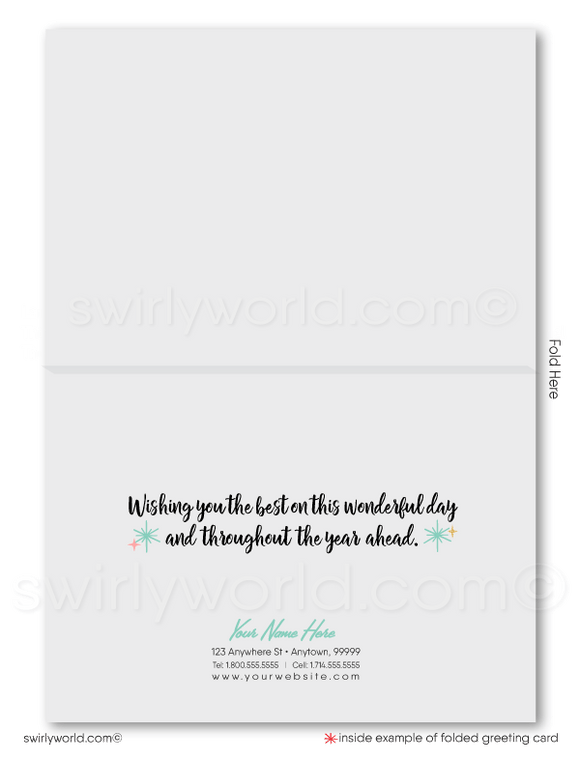 Retro Modern Cute Birthday Cake Corporate Business Happy Birthday Cards for Customers.