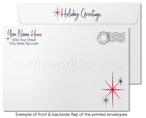 Traditional Watercolor Small Town Cityscape Christmas Holiday Greeting Cards