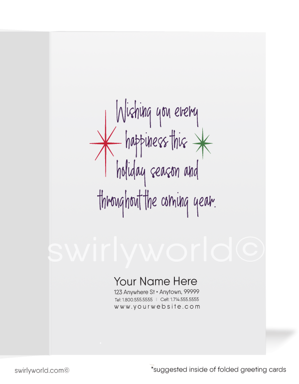Traditional Watercolor Small Town Cityscape Christmas Holiday Greeting Cards