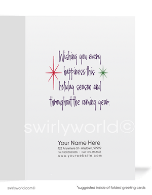 Traditional Watercolor Small Town Cityscape Christmas Holiday Greeting Cards