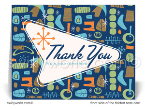 Retro Atomic Tiki Mid-Century Modern Design Thank You Note Cards for Realtors, Architects, Designers. Starbursts retro design