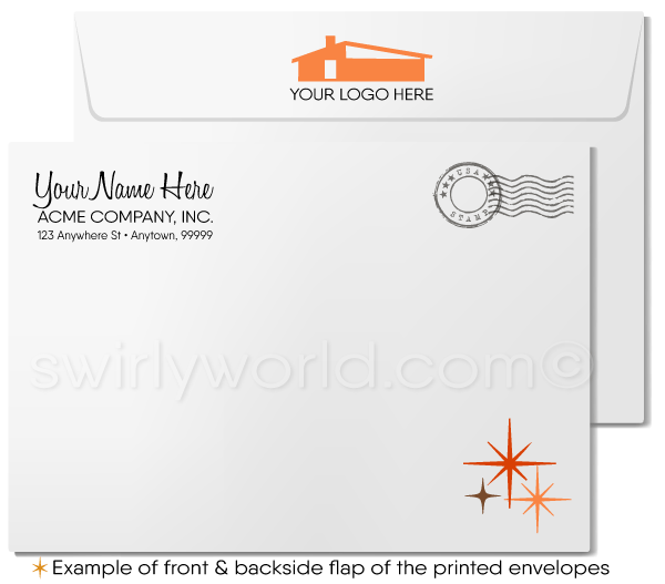 Atomic Retro Mid Century Modern Orange Abstract Pattern Thank You Note Cards