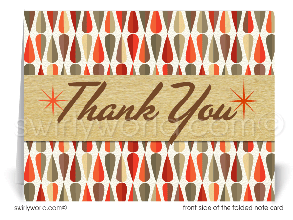 Retro Atomic Orange Mid-Century Modern Design Thank You Note Cards for Realtors, Architects, Designers.