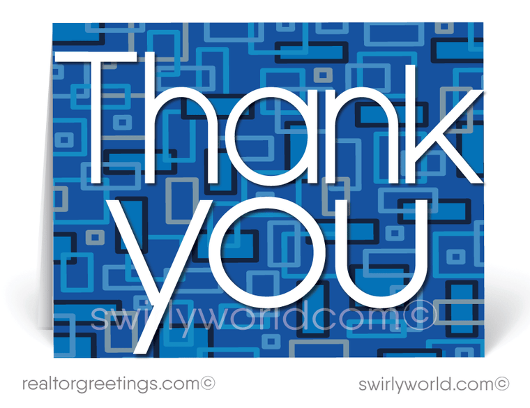 Retro Modern Pattern Blue Thank You Note Cards