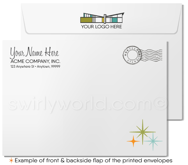 Retro Atomic Mid-Century Modern Neighborhood Homes Thank You Note Cards