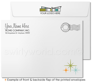 Retro Atomic Mid-Century Modern Neighborhood Homes Thank You Note Cards