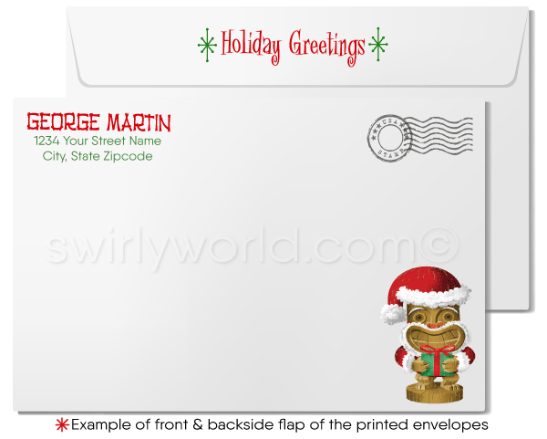 Tiki Vintage Style Santa Claus in Hammock on Hawaiian Beach Christmas Holiday Cards