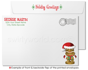 Tiki Vintage Style Santa Claus in Hammock on Hawaiian Beach Christmas Holiday Cards