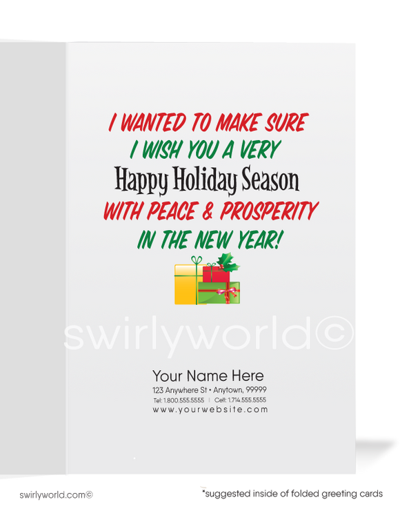 Funny Humorous Santa Claus Stuck in Chimney Merry Christmas Holiday Greeting Cards for Business Customers