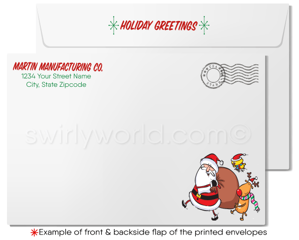 Merry Christmas Cartoon Santa Claus Business Greeting Cards for Customers