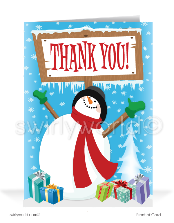 Funny Humorous Snowman Thank You Merry Christmas Company Holiday Greeting Cards for Business Customers.